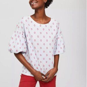 Loft puff sleeve embroidered poplin top